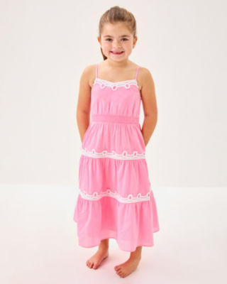 Girls Mini Zanna Midi Dress, Conch Shell Pink, large image 2