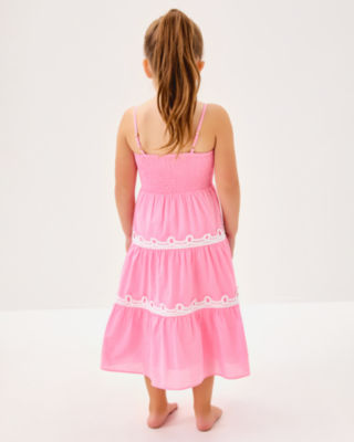 Girls Mini Zanna Midi Dress, Conch Shell Pink, large image 3