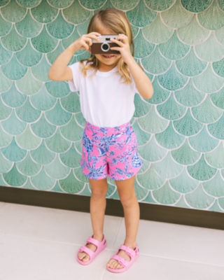Girls Aviette Short, Rousseau Pink Barefoot Beachcombers, large