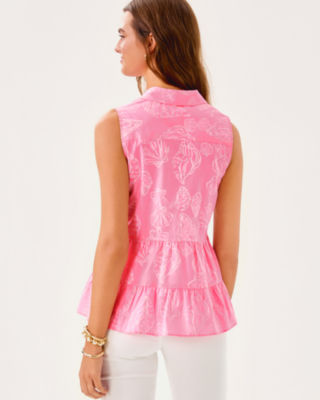 Breah Sleeveless Button Down Shirt, Rousseau Pink Cool As Shell Overprint, large image 1