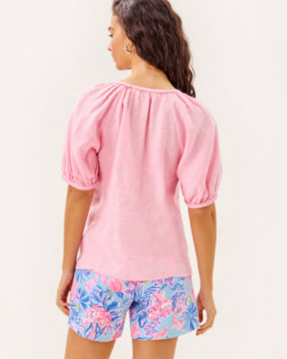 Calais Short Sleeve Top, Conch Shell Pink X Resort White, large image 1