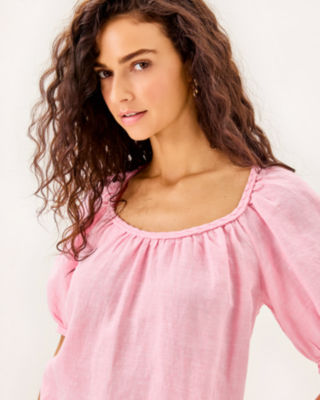 Calais Short Sleeve Top, Conch Shell Pink X Resort White, large image 2