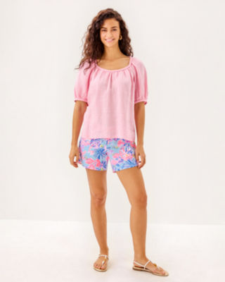 Calais Short Sleeve Top, Conch Shell Pink X Resort White, large image 3