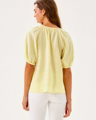 Calais Short Sleeve Top, Limoncello X Resort White, large image 1