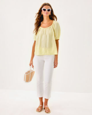Calais Short Sleeve Top, Limoncello X Resort White, large image 3