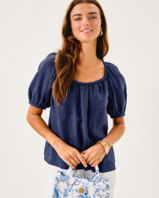 Calais Short Sleeve Top, Sapphire Pool, large