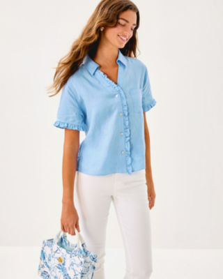 Carden Ruffle Top, Jacaranda Blue, large