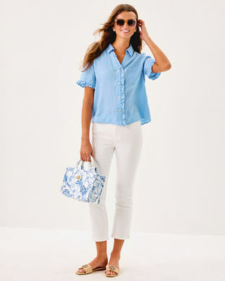 Carden Ruffle Top, Jacaranda Blue, large image 3