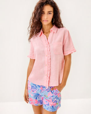 Carden Ruffle Top, Sorbet Pink X Resort White, large