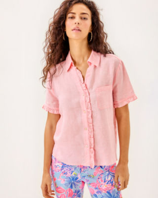 Carden Ruffle Top, Sorbet Pink X Resort White, large image 2