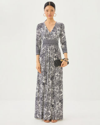 Roslynne V-Neck Maxi Dress, Onyx Lots To Spot Engineered Knit Maxi, large image 2