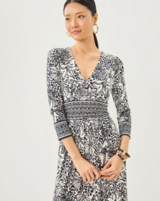 Roslynne V-Neck Maxi Dress, Onyx Lots To Spot Engineered Knit Maxi, large image 3