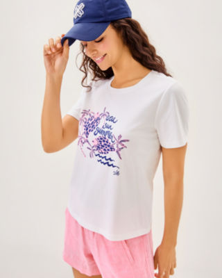 Barreto Knit Top, Multi Sun Sea Motifs Graphic, large
