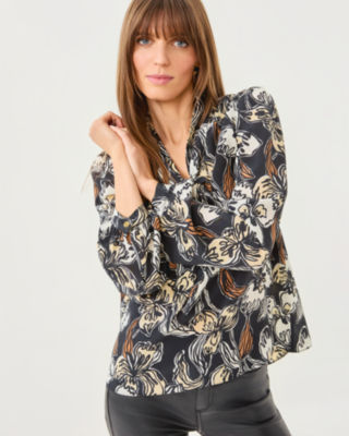 Elanor V-Neck Silk Top, , large  - Lilly Pulitzer