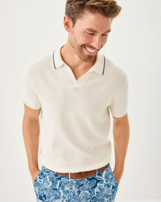 Men's Stuff Devonn Polo Sweater, Coconut, large  - Lilly Pulitzer