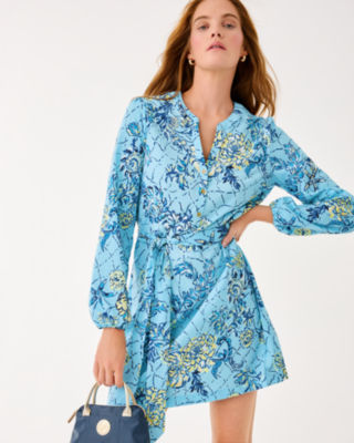 UPF 50+ Ensley Long Sleeve Dress, Bellevue Blue Breakers Beach, large