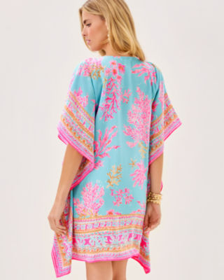 Lindamarie Silk Caftan, Multi Royal Coral Engineered Woven Caftan, large image 2