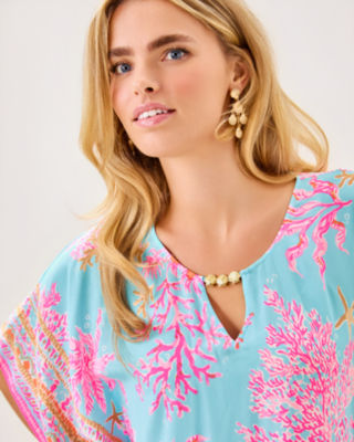 Lindamarie Silk Caftan, Multi Royal Coral Engineered Woven Caftan, large image 3