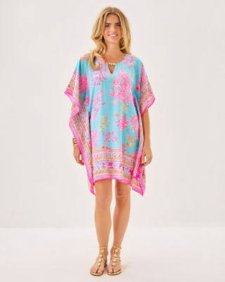 Lindamarie Silk Caftan, Multi Royal Coral Engineered Woven Caftan, large image 4