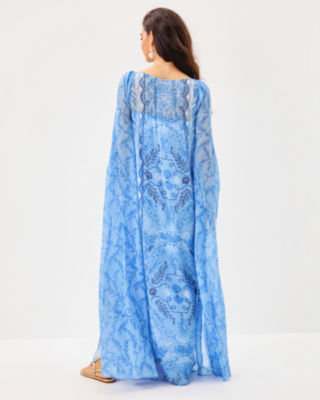 Kingston Silk Maxi Caftan, Jacaranda Blue Knotty And Nice Engineered Woven Maxi, large image 2