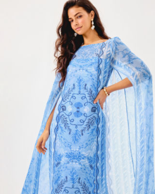 Kingston Silk Maxi Caftan, Jacaranda Blue Knotty And Nice Engineered Woven Maxi, large image 3