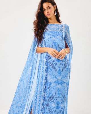 Kingston Silk Maxi Caftan, Jacaranda Blue Knotty And Nice Engineered Woven Maxi, large image 4