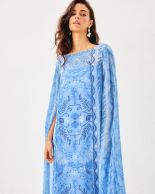 Kingston Silk Maxi Caftan, Jacaranda Blue Knotty And Nice Engineered Woven Maxi, large image 5