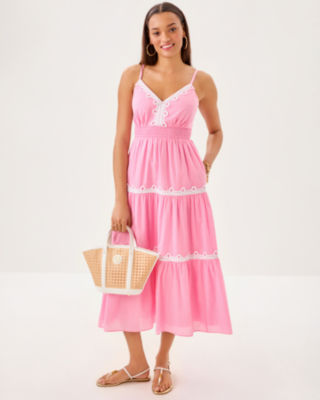 Zanna Cotton Midi Dress, Conch Shell Pink, large