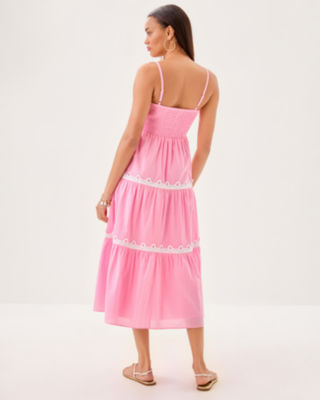 Zanna Cotton Midi Dress, Conch Shell Pink, large image 1