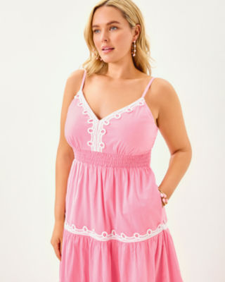 Zanna Cotton Midi Dress, Conch Shell Pink, large image 5