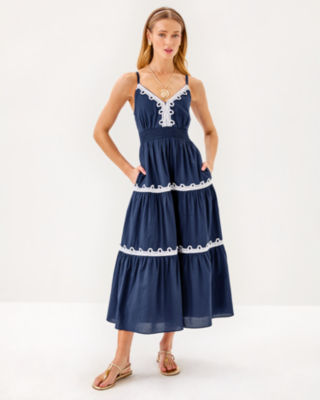 Zanna Cotton Midi Dress, Sapphire Pool, large