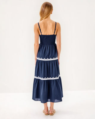 Zanna Cotton Midi Dress, Sapphire Pool, large image 1