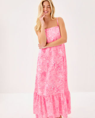 Rozalie Linen Maxi Dress, Conch Shell Pink Pennys Playground, large image 2