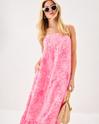 Rozalie Linen Maxi Dress, Conch Shell Pink Pennys Playground, large image 3
