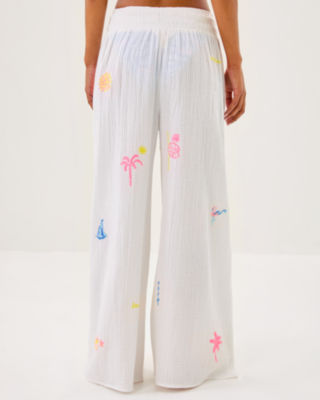 29" Enzo Embroidered Pant Cover-Up, Resort White Beachcomber Embroidery, large image 1