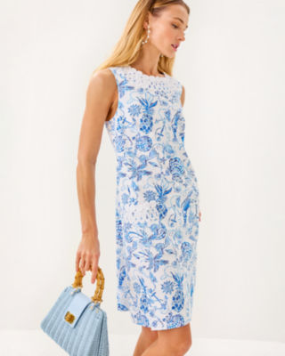 Anabelle Stretch Shift Dress, Resort White Barefoot Beachcombers, large image 1