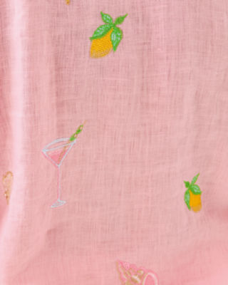 Sea View Linen Button Down Top, Conch Shell Pink Happy Hour Embroidery, large image 5