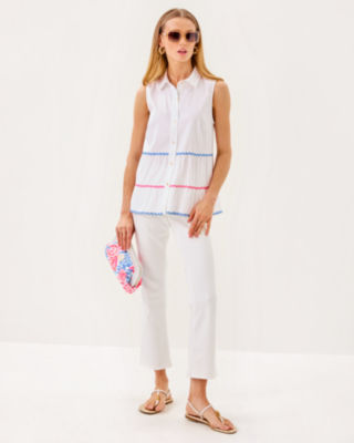Breah Sleeveless Button Down Shirt, Resort White, large image 3