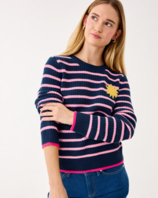 Jovienne Sweater, Low Tide Navy Shine Bright Stripe, large