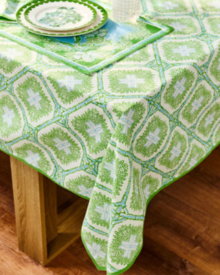 Tablecloth with Piped Edge, Coconut Bamboo Logo Trellis, large