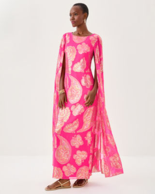 Lilly Pulitzer Madelyn Silk Boat Neck Maxi Caftan In Multi