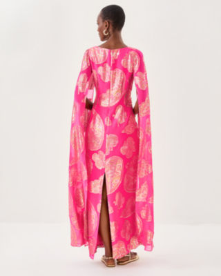 Lilly Pulitzer Madelyn Silk Boat Neck Maxi Caftan In Multi