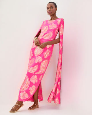 Lilly Pulitzer Madelyn Silk Boat Neck Maxi Caftan In Multi