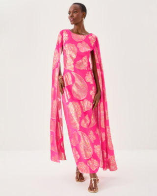 Lilly Pulitzer Madelyn Silk Boat Neck Maxi Caftan In Multi