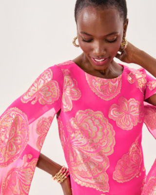 Lilly Pulitzer Madelyn Silk Boat Neck Maxi Caftan In Multi