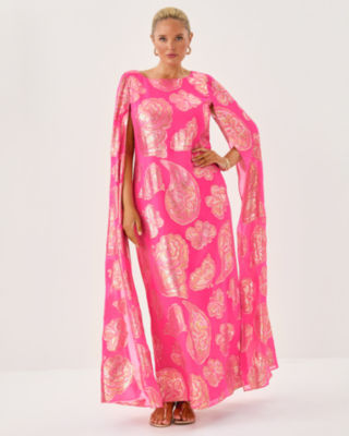 Lilly Pulitzer Madelyn Silk Boat Neck Maxi Caftan In Multi