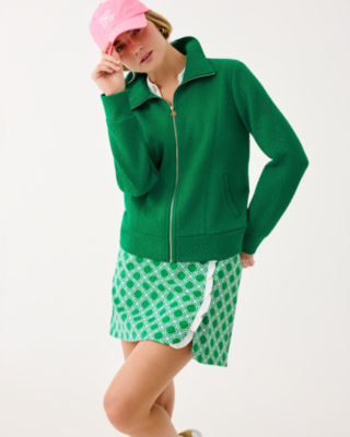 Eleni Zip-Up Jacket, Bamboo Green Butterfly Quilted Knit, large image 2