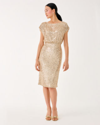 Aylin Sequin Midi Dress, Gold Metallic Treasure Box Sequin Knit, large