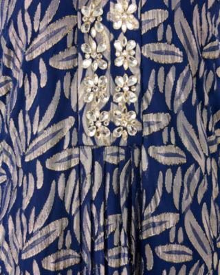 Bellina Silk Maxi Caftan, Low Tide Navy Leafy Babe Metallic Silk Clip, large image 5