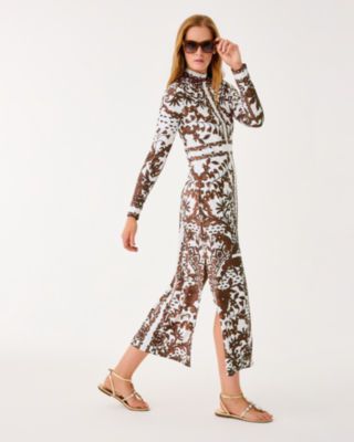 UPF 50+ Quinn Long Sleeve Maxi Dress, Beachcomber Brown Spicy Socialite Engineered Chillylilly, large image 4